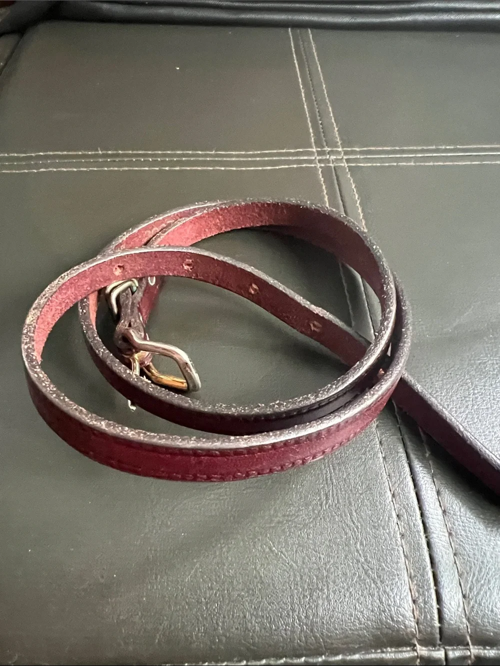 The Leather Shop Slim Burgundy Women’s Leather Belt Gold-Tone Buckle Medium